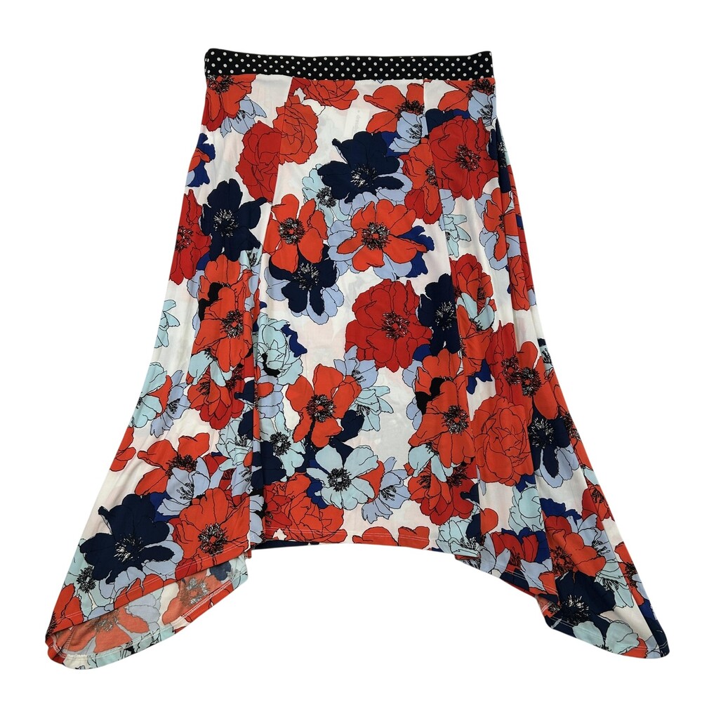 Westport Skirt Womens Large Floral Wrap Asymmetrical Midi Polka Dot Tie Waist